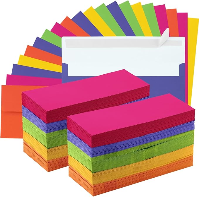 Jutom 500 Pcs Kraft Envelopes Letter Size Bulk #10 Business Strong Sealed 4-1/8 x 9-1/2 in Flap Office Printable Mailing Envelopes Windowless Invisible(5 Colors)