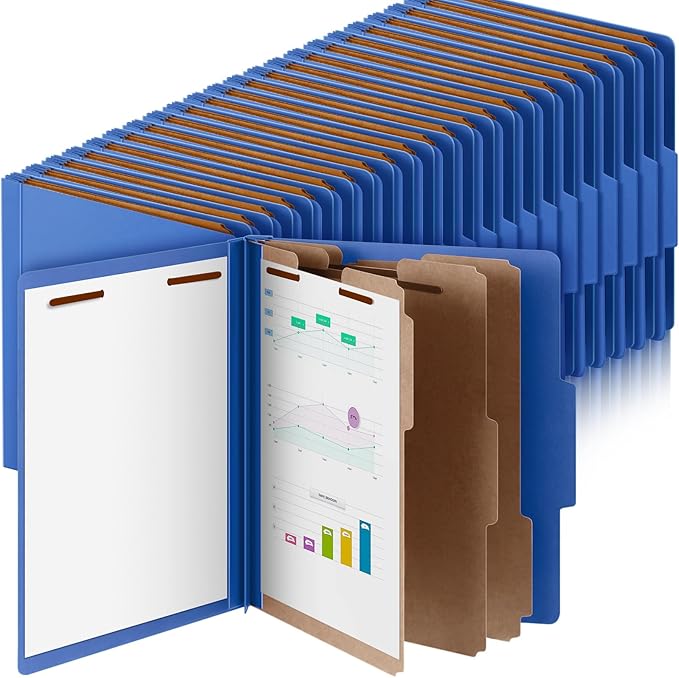 Skyygemm 48 Pcs Classification Folders Letter Size, 3 Divider Pressboard File Folder with Fasteners, Expanding File Organizer Bulk for Teachers, Clergy, Office, Church, Christmas Donations (Dark Blue)