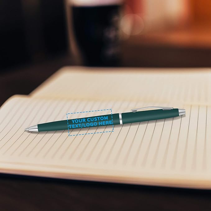 DISCOUNT PROMOS Custom Langham Ballpoint Pens Set of 100, Personalized Bulk Pack - Black Ink, Great for Office, School, Business, Tradeshows - Hunter Green