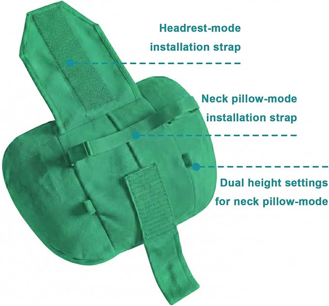 2PCS Car Pillow for Car Neck Pillow for Driving Seat Lumbar Support Soft Cushion with Extra Filling Accessories Back Support for Travel Nap and Trips Sleeping (Green, Head)