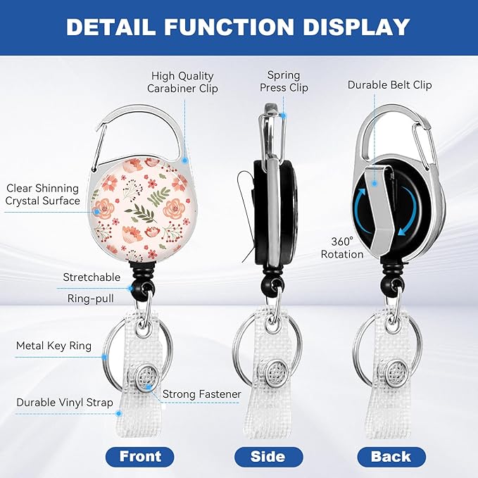 2 Pack Flower Flower 2 ID Badge Holder with Heavy Duty Retractable Reel Keychain for WomenStudents,Teachers, Nurses, Office Use 2