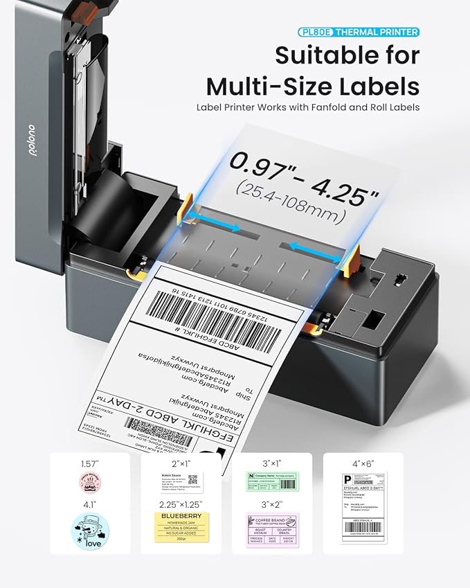 POLONO Bluetooth Thermal Shipping Label Printer, Wireless 4x6 Shipping Label Printer for Small Business, Support iOS, Android, Windows, Mac. Compatible with Amazon, Ebay, Shopify, Etsy, USPS (Grey)