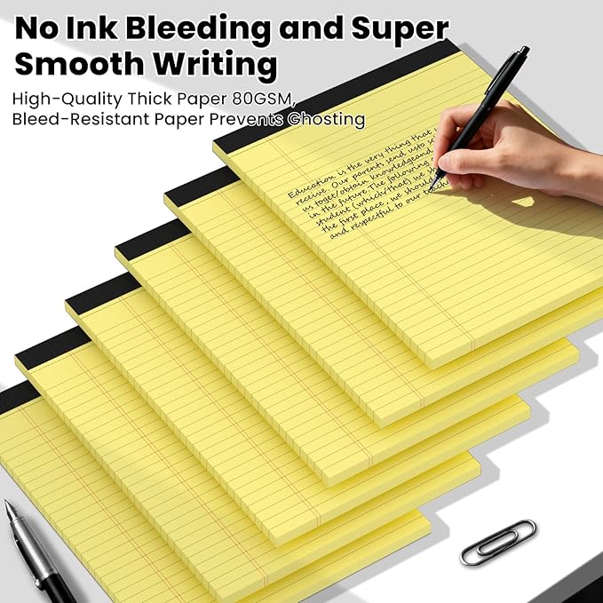 12pcs Legal Pads 8.5 x 11,Notepads 8.5 x 11 Inch, 30 Sheets/Pack, Yellow Note Pads Clear Print Writing Pads of Paper, Perforate Wide Ruled Lined with Sturdy Back for Office, Business & School Supplies