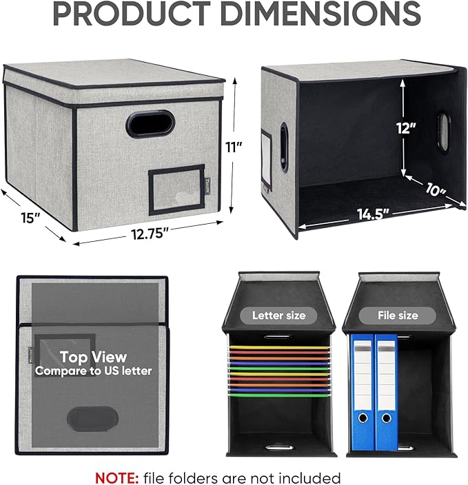 BALEINE File Organizer Box with Lid, Collapsible File Folder Organizer with Plastic Slide, Hanging File Folder Box for Office Document Storage (Tab Friendly, 1 Pack, Beige)
