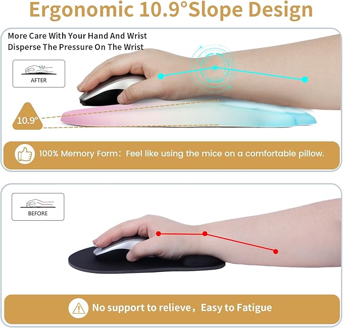 L-SPOUTTO Ergonomic Mouse Pad with Wrist Rest,Cute Cat Paw Mousepad Wrist Support,Comfortable Massage Design Computer Pain Relief Mouse Pad with Non-Slip PU Base for Desk Laptop Gaming,Rainbow