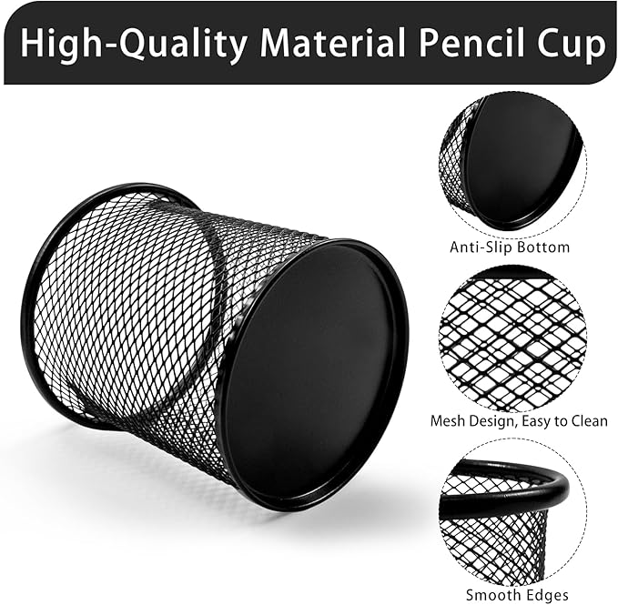 12 Pack Mesh Pen Cup Wire Pencil Cups Metal Pencil Orgainzer for Desk Office 3.8 x 3.5 In