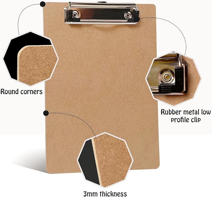 Uzant Mini Clipboards, 16 Pack 6" x 9" Small Clipboards Bulk, Wooden Memo Mini Clip Boards with Low Profile Clip, Hanging Loop for Office Home Classroom Supplies