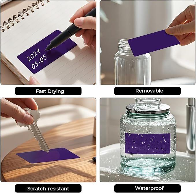 FINDAT Color Coding Stickers Rectangle 4×2 Inch Vinyl Purple Sticker Removable Waterproof Writable File Folder Moving Labels for Boxes Home Office Marking 60 PCS