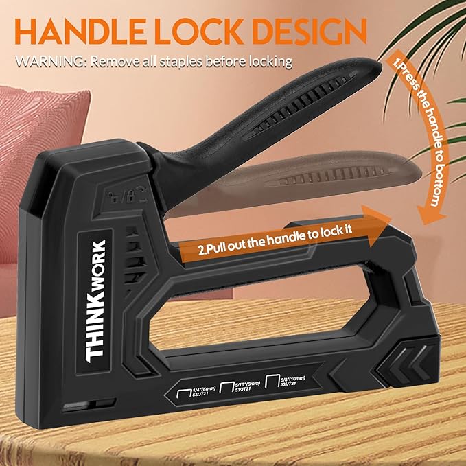 THINKWORK Light Duty Staple Gun - Black Upholstery Staple Gun for Wood with 1600pcs JT21 Staples 1/4", 5/16", 3/8" and Staple Remover, Fabric Stapler Gun for Crafts, Home Use, Wall, DIY, Lights Decora