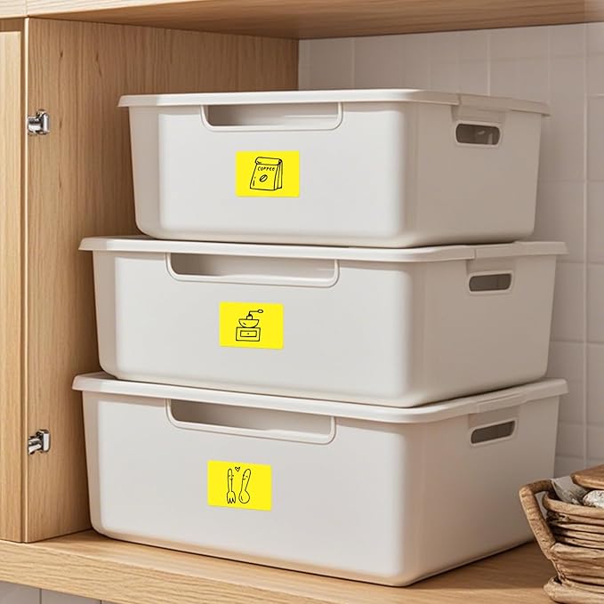 FINDAT Rectangle Label Stickers 3×2 Inch Vinyl Removable Yellow Sticker Waterproof Writable File Folder Moving Labels for Boxes Home Office Labeling 40 PCS