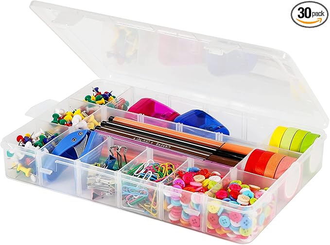 18 Grids Plastic Organizer Box with Dividers, Clear Compartment Container Storage for Washi Tapes Beads Crafts Jewelry Fishing Tackles, Size10.8 x 7.7 x 1.7 in