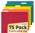 SUNEE Hanging File Folders, Assorted Colors - 75 Pack, Colored File Folders Letter Size with 1/5-Cut Tabs, Ideal for Organizing Home and Office Documents