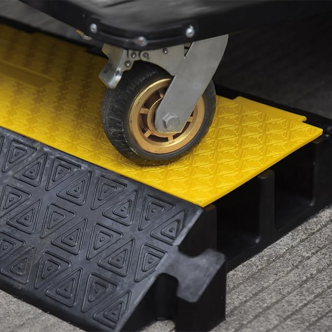 Large 2-Channel Rubber Floor Cable Protector Ramp, Heavy-Duty Floor Cable Wire Cord Cover Speed Bumps, Driveway Hose Cable Ramp Protective Cover (2 Large Channels)