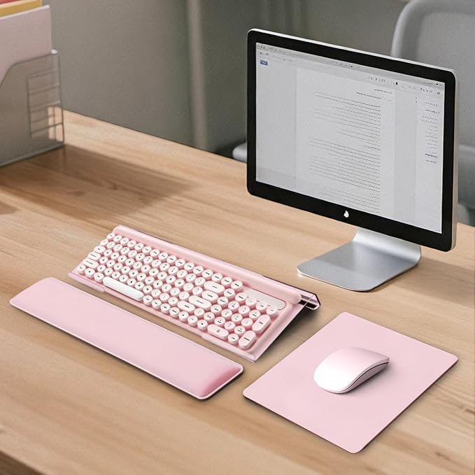 Computer Keyboard Wrist Rest Bracket, Memory Foam Keyboard Wrist Rest Set, Non-Slip Silicone Base, pergonomic and Convenient Typing, ain Relief,Suitable for Office, Work, Gaming (Pink)
