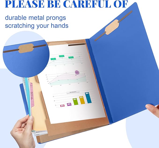 Skyygemm 12 Pcs Classification Folders Letter Size, 2 Pocket Dividers Pressboard File Folder with Fasteners, Expanding File Organizer Bulk for Teachers, Clergy, Office, Church, Christmas (Dark Blue)