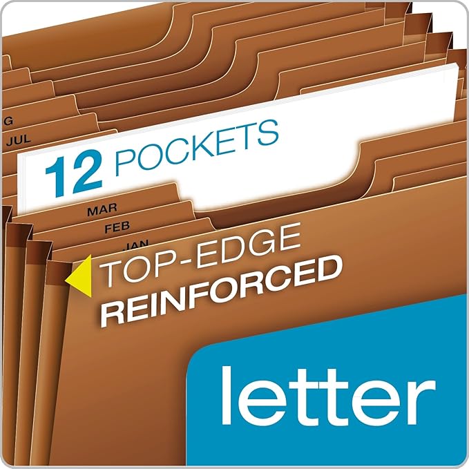 Globe-Weis PFXR217MHD /Pendaflex Heavy-Duty Expanding File, Open Top, 12 Pockets, Monthly Index, Letter Size, Brown (R217MHD) (Pack of 5)