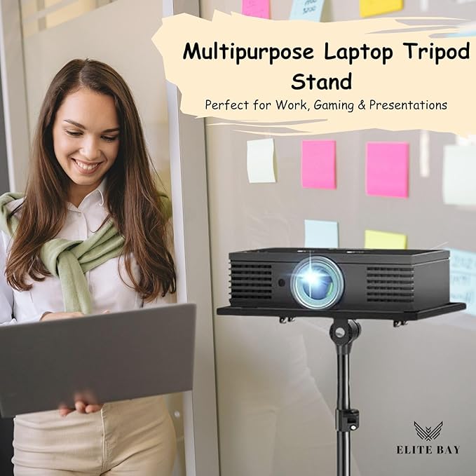 Adjustable Laptop Stand Tripod with Tray & Phone Mount – Heavy-Duty Alloy Tripod with 40.7x27.6cm Platform | Height Adjustable 0.65–1.6m | 15kg Load Capacity | Portable & Foldable