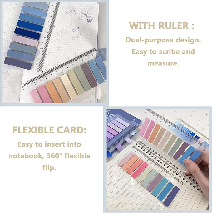 Potanro 800 Pcs Sticky Index Tabs, 4 Sheets Strip Index Tabs, Writable Page Sticky Notes with Ruler for Page Marking Classify File