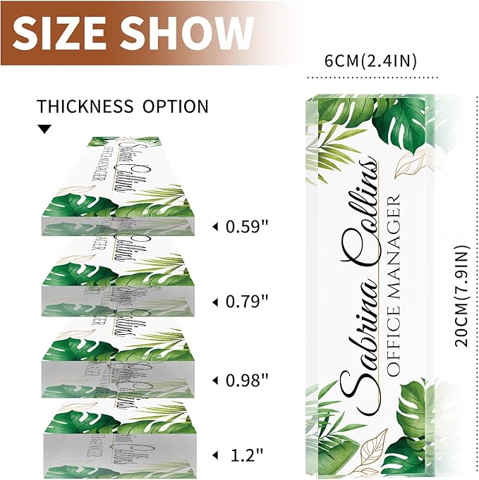 Custom Name Plate for Desk, Desk Name Plate Personalized, Office Decor for Women Men, Acrylic Desktop Accessories, Office Appreciation Gifts for Boss Social Workers Nurse Teacher Employee(Green Leaf)