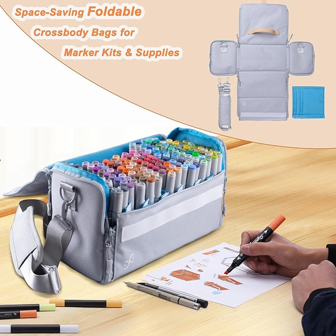 Marker Pens Storage Tote Handbag, Up to 160 Pens, Crossbody Bags Causal Shoulder Bag for Artists,Hobbyist
