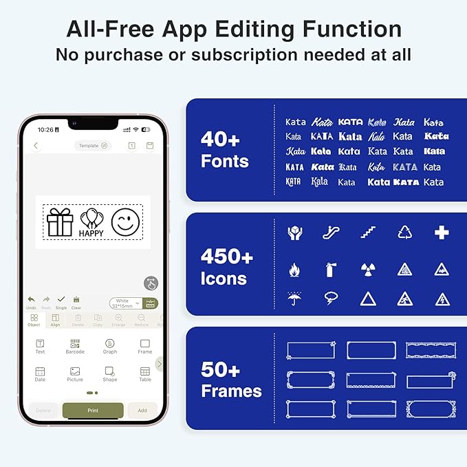 SUPVAN E11 Bluetooth Label Maker Machine, Support Keyboard & App with 40 Fonts and 650+ Icons, Rechargeable Inkless Labeler for Home, Kitchen, Office, School, Organization, Black