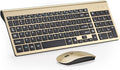 Wireless Keyboard and Mouse Ultra Slim Combo, TopMate 2.4G Silent Compact USB 2400DPI Mouse and Scissor Switch Keyboard Set with Cover, Batteries Included, for PC/Laptop/Windows/Mac - Gold Black