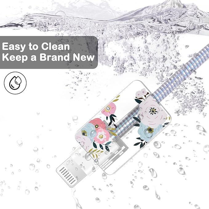 CameCosy Cute DIY Protectors Cable Protector for iPhone Charger,Elegant White Flowers Pattern,Data Cable Charger Data Line Earphone Wire Saver for iPhone X 13 12 11 Pro Max