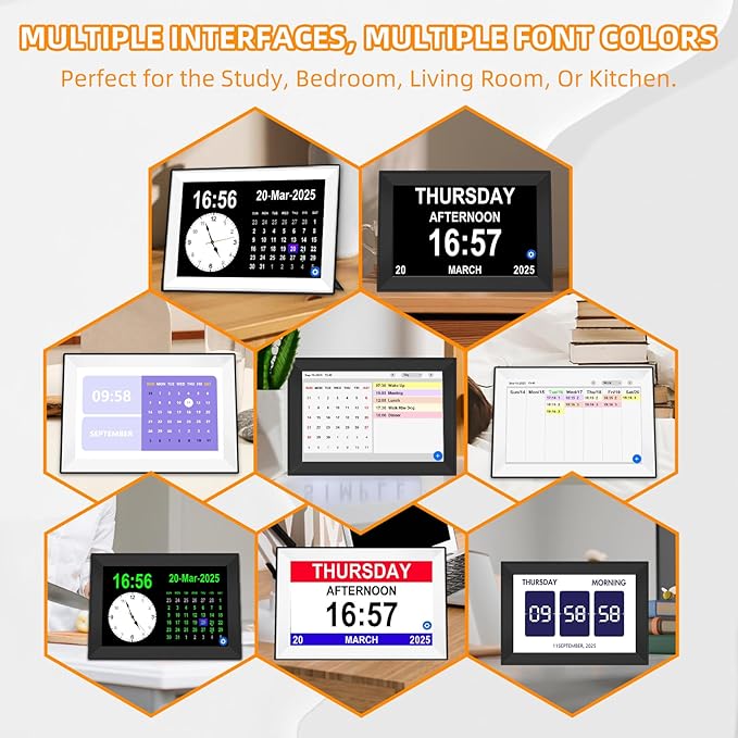 10.1" Easy to Use Touch Screen Digital Clock with 64 Sets of Custom Alarm Clocks,3 Ringtone Options,Dementia Clock with Day and Date of Week,Clock for Seniors, Auto DST,Gfits (White)