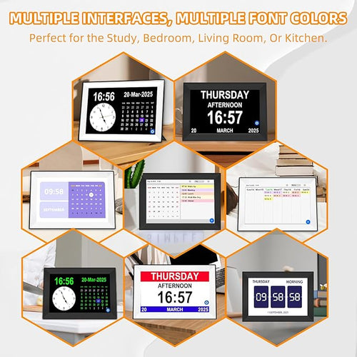 10.1" Easy to Use Touch Screen Digital Clock with 64 Sets of Custom Alarm Clocks,3 Ringtone Options,Dementia Clock with Day and Date of Week,Clock for Seniors, Auto DST,Gfits (White)