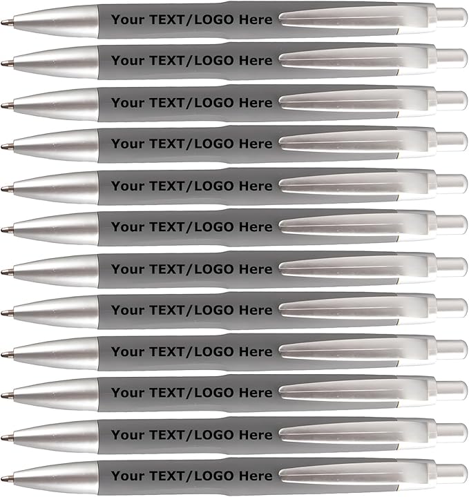 AGOWOO Personalized Pens with Custom Name Text Logo Bulk 100/200/300/500 Pcs Optional for Business Church Customized Ballpoint Pen (Grey)