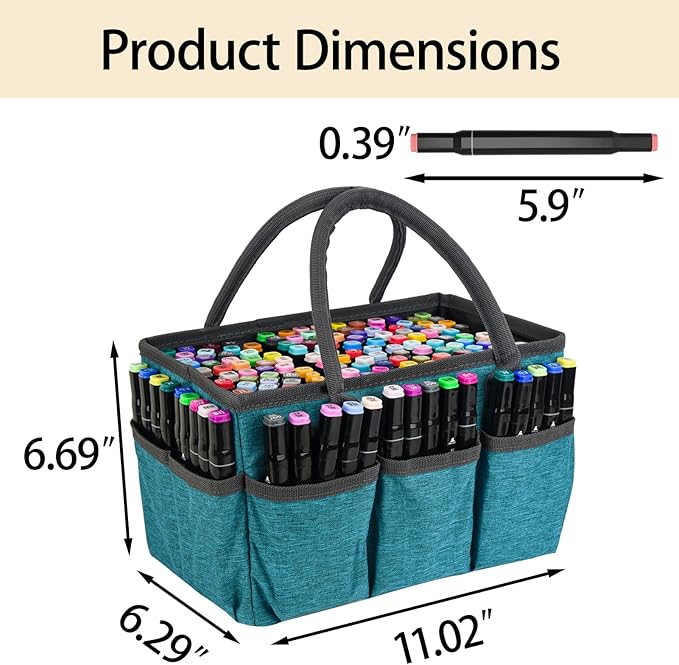 Marker Organizer Bag with Multiple Pockets, Marker Case for Art Storage Paint Markers, Paint Brushes, Coloring Books, Other Art Supplies, Green