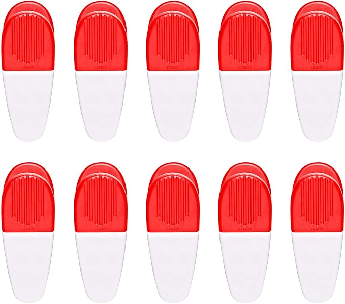 10 Magnetic Memo Holders Set - Large Clip, Plastic - White Red