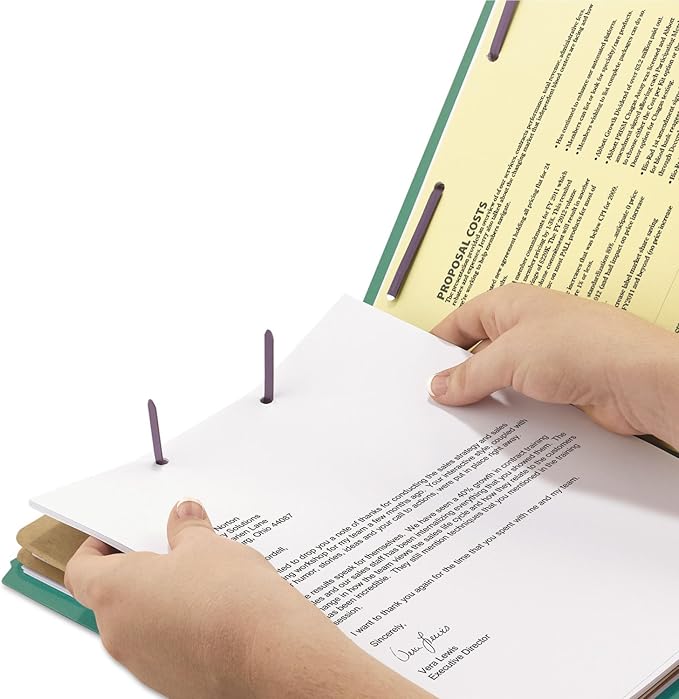 Smead 100% Recycled End Tab Pressboard Classification File Folder with SafeSHIELD Fasteners, 2 Dividers, 2" Expansion, Letter Size, Green, 10 per Box (26785)