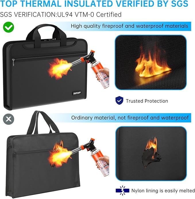 ENGPOW Accordion File Organizer,Fireproof Expanding File Folder with Colorful Pockets,25 Pockets Document Organizer with Handle & Labels,Portable Home Travel Safe Storage for Letter A4 Files,Black