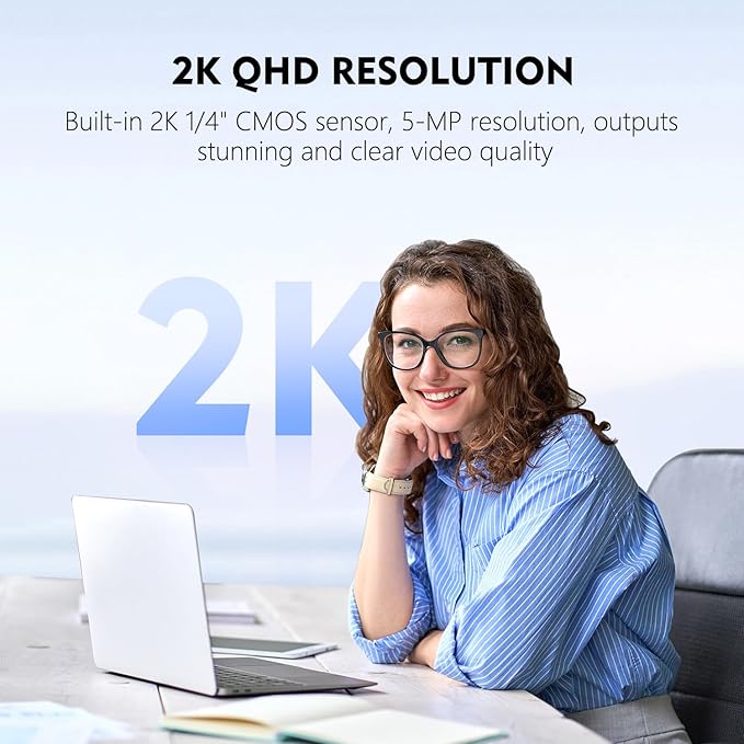 TOALLIN 2K QHD Webcam with Windows Hello, Facial Recognition Web Camera, 5 Million Pixels, Auto-Focus Computer Camera, USB Webcam with Microphone & Privacy Shutter