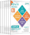 Dynta 6 Pack Acrylic Sign Holder 8.5 x 11 with Adhesive Tape, Clear Sign Holder Wall Mount, Flyer Holder Memo Document for Office Home Store Restaurant
