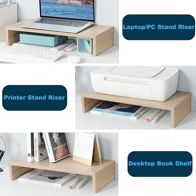 TEAMIX 20 Inch Wood Monitor Stand Riser, Wooden Desktop Stand for PC/TV/Laptop/Printer, Cozy Monitor Riser with Storage, Computer Stand Space-Saving