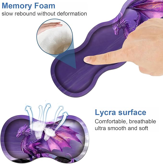 Ergonomic Keyboard Wrist Rest & Mouse Pad Wrist Rest Set, Large XXL Gaming Desk Mat 31.5"x 11.8" with Memory Foam, Easy Typing Pain Relief for Office & Home, Purple Dragon