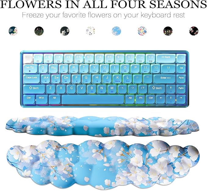 JIKIOU Cloud Wrist Rest Keyboard, Cloud Keyboard Wrist Pad Set with Comfortable Cloth, Cute Arm Rest for Palm Support, PC/Gaming Desk Accessories/Office Setup/Computer Hand Cushion Sakura