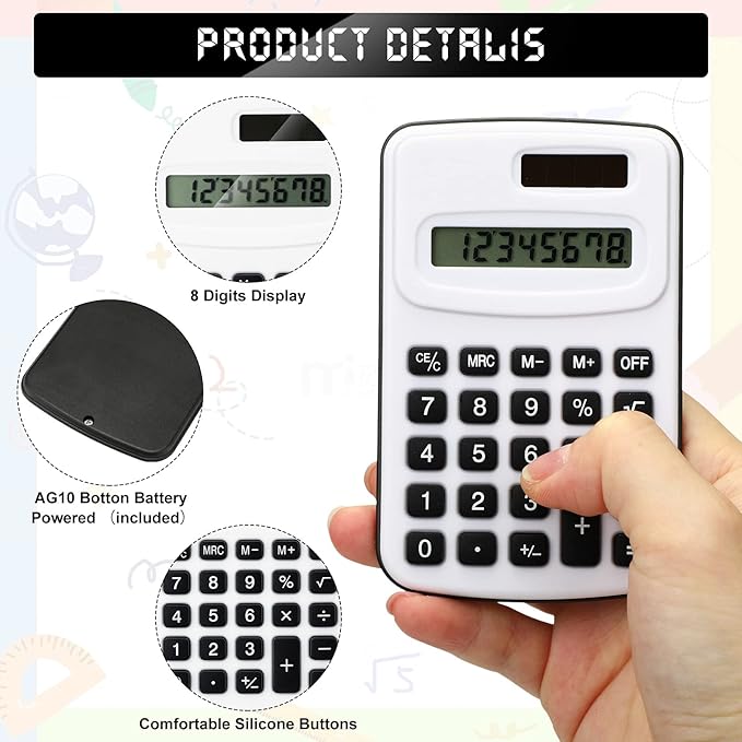 Treela 30 Pcs Pocket Size Calculator for Students Bulk Mini Handheld Cute Basic Standard with Button Battery 8 Digit Display Desktop Calculator for Office, School(Simple Color)