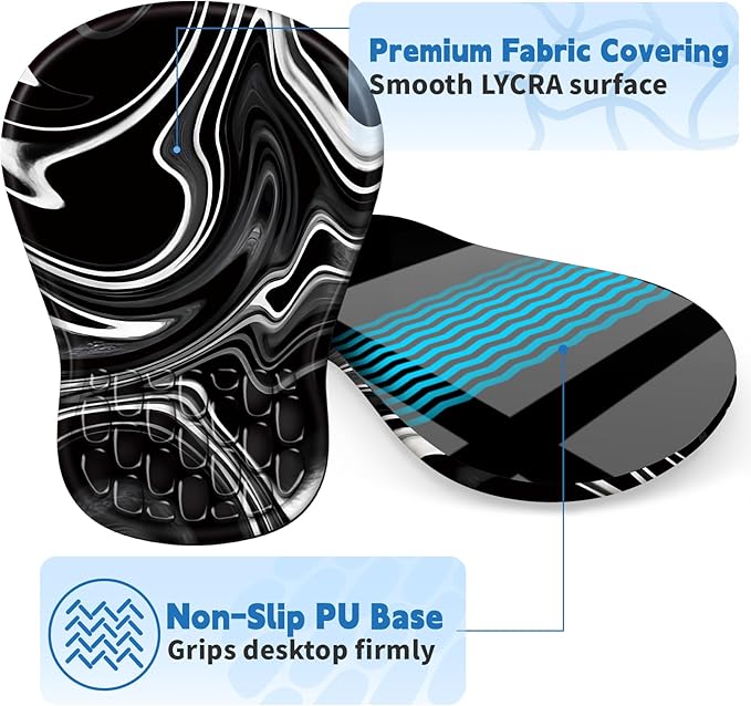 YIWEI Ergonomic Mouse Pad with Wrist Rest - Comfortable Office Mousepad with Memory Foam Wrist Support for Carpal Tunnel Relief, Mouse Pads with Non-Slip Base for Gaming and Home (Black-2)