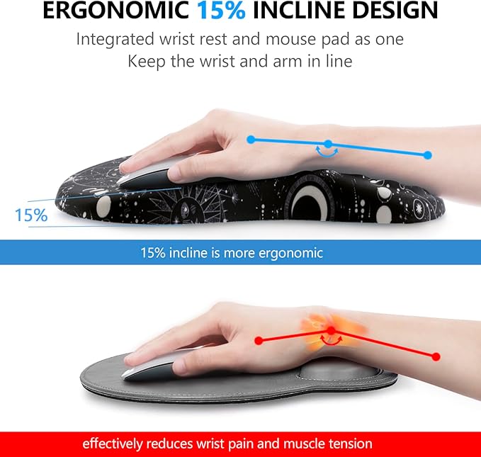 Mouse Pad Wrist Support, 2 in1 Keyboard Wrist Rest+ Ergonomic Mouse Pad, Non-Slip Wrist Rest for Computer Keyboard, Made Easy Typing & Relieve Wrist Pain(Sun Moon)