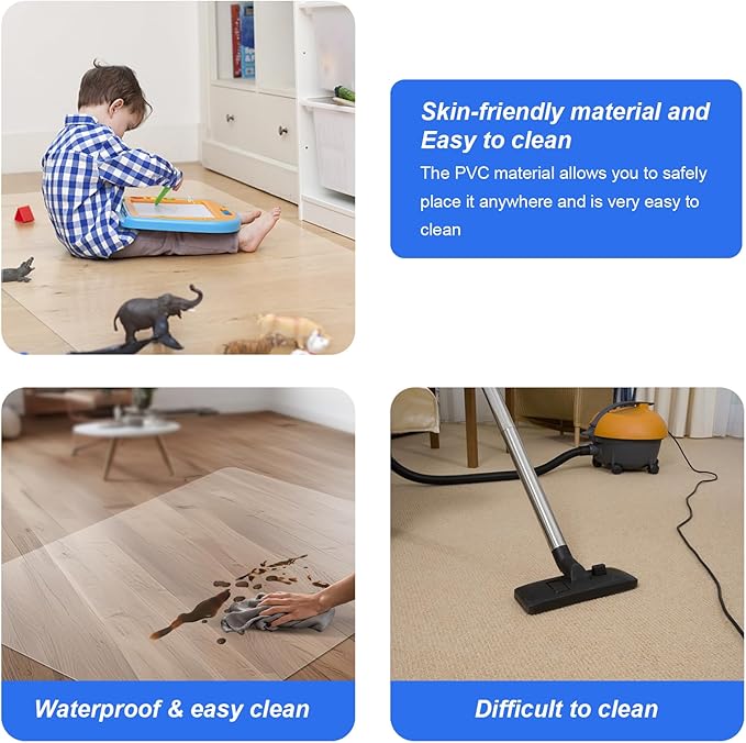 Azadx Office Chair Mat for Hardwood Floor Clear Chair Mat for Easy Glide and Protection Floor Protector for Under Desk Chair Mats Plastic Floors Mat for Office Chair(45" x 53" for Hard Floor)
