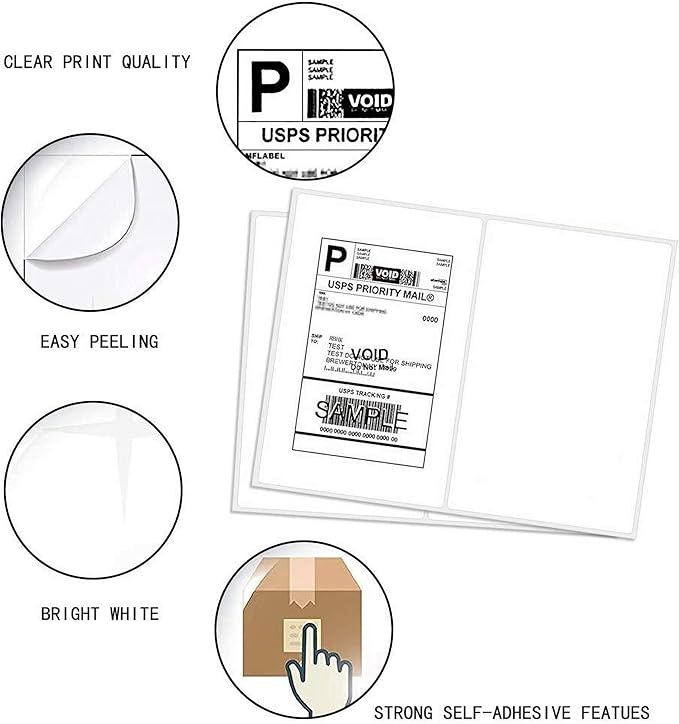 RyhamPaper Shipping Labels with Round Corner, 8.5 x 5.5 Inches Half Sheet Self Adhesive Shipping Address Labels for Laser and Inkjet Printer (15000 Labels)