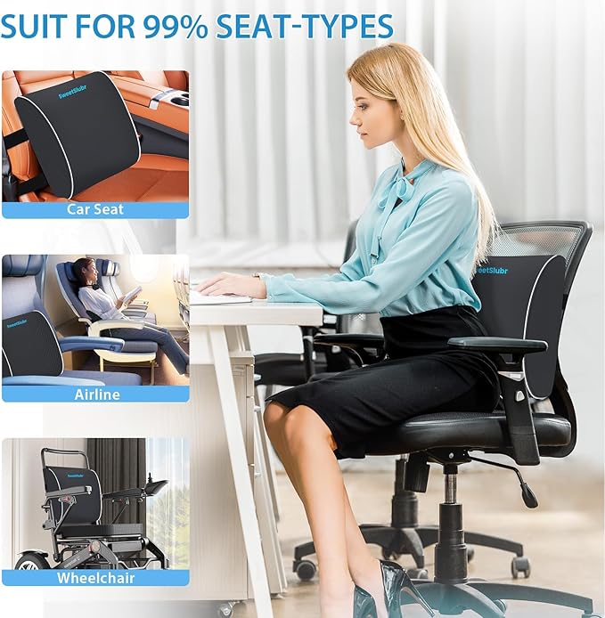 Large Lumbar Support Pillow for Office Chair, Car Seats and Home Desks, Ergonomic Back Support with Double Adjustable Straps, Machine Washable Cover, Grey