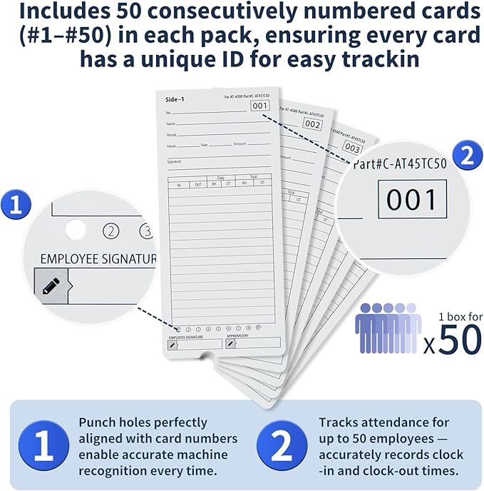 300 Time Cards AT-4500 Time Cards 6-Packs of 50ea (with separate box)