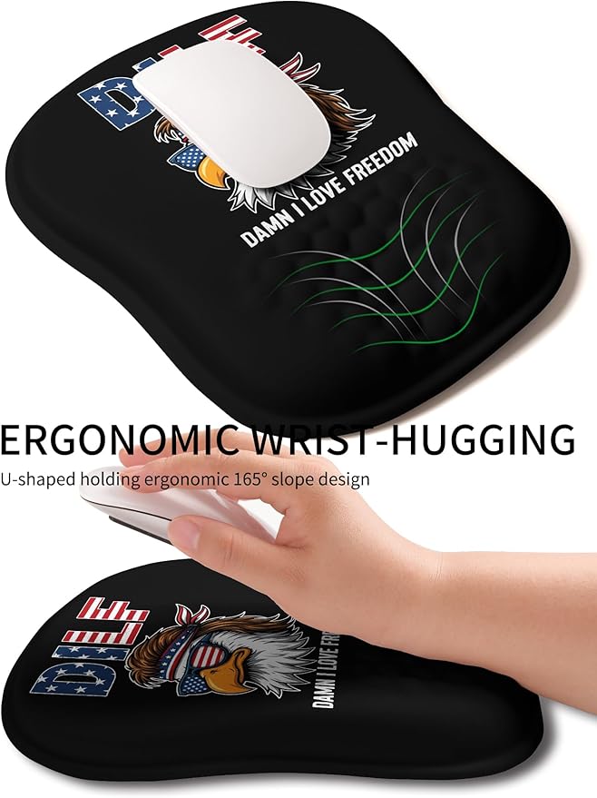 Hokafenle Ergonomic Wrist-Hugging Mouse Pad Wrist Support, U-Shaped Holding Wrist Rest Mousepad for Carpal Tunnel Pain Relief with Cushioned Memory Foam Slope Massage Bulge (Classic 10.2x8.3 in,DILF)