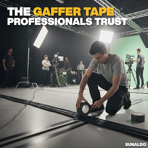 Gaffers Tape (6 Pack) Strong Hold, Easy to Rip, Residue-Free, Professional Grade Floor Tape for Electrical Cords, Matte Finish Non Reflective, Weather Resistant (Black, 2" x 30 Yards)