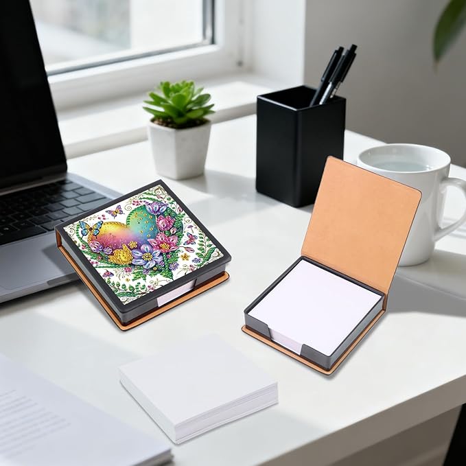 Heart Diamond Painting Kit Note Box,Memo Paper Storage Box Diamond Art,Sticky Note Holder Diamond Art,Diamond Painting Memo Pad For Office Desk. (Heart)