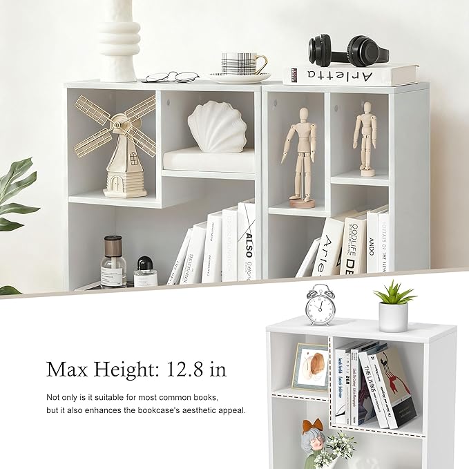 VECELO 3-Cube Small Bookshelf, Modern Bookcases with Shelves Height Up to 12.8 Inches, Suit for Common Size Textbook, Vertical or Horizontal, Cubby Storage Organizer,Pearl White